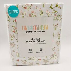 Everyday by Martha Stewart Queen 4 Piece Sheet Set Floral Super Soft Spring